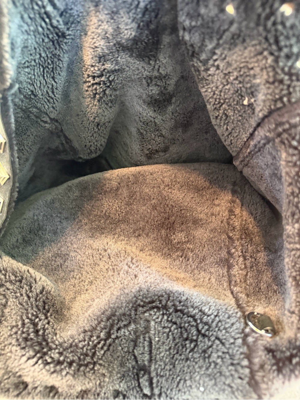 Tory Burch Gray Shearling Tote Interior